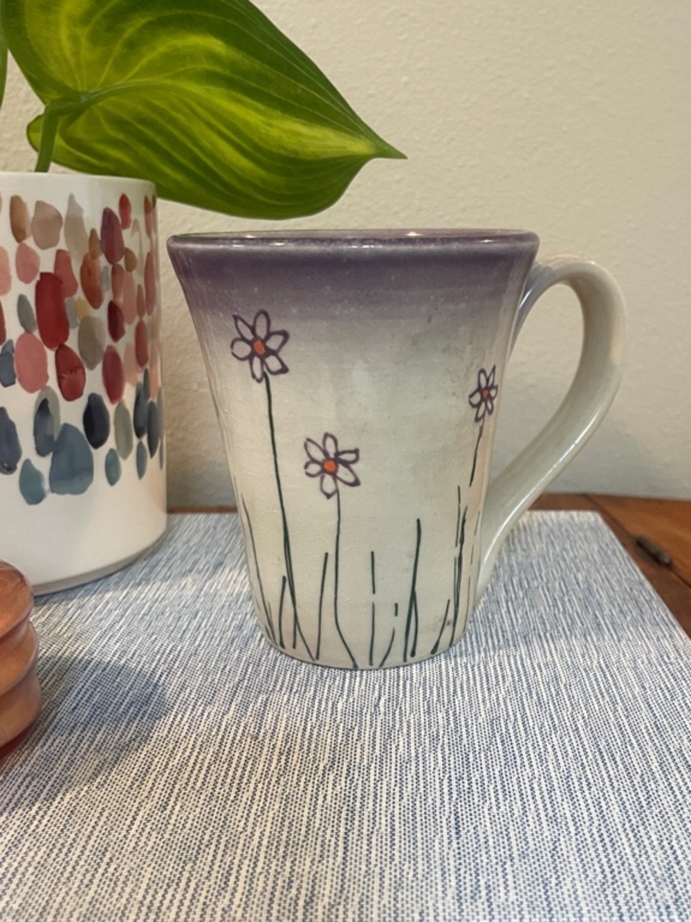 Handmade Studio Pottery Floral Mug – Lavender Glaze Artisan Ceramic Cup